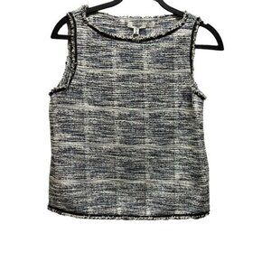 Max Studio XS Sleeveless Tweed Tank Top Blue & White
